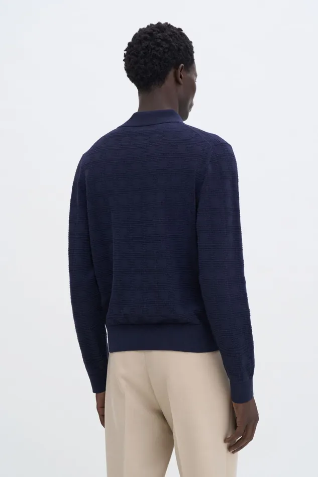 Men Square Knit Polo Navy Filippa K Knitwear