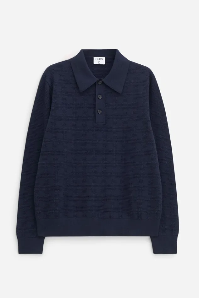 Men Square Knit Polo Navy Filippa K Knitwear