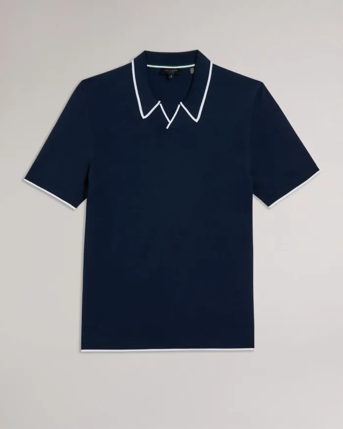 Men STORTFO 8211 Short Sleeve Rayon Polo Shirt Navy Ted Baker Jumpers and Knitwear