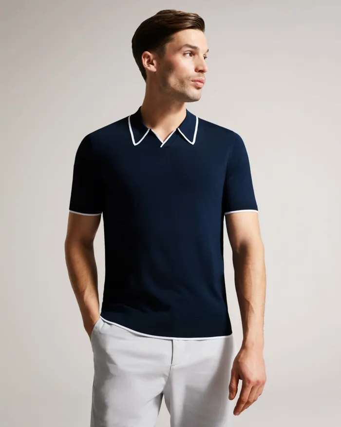Men STORTFO 8211 Short Sleeve Rayon Polo Shirt Navy Ted Baker Jumpers and Knitwear