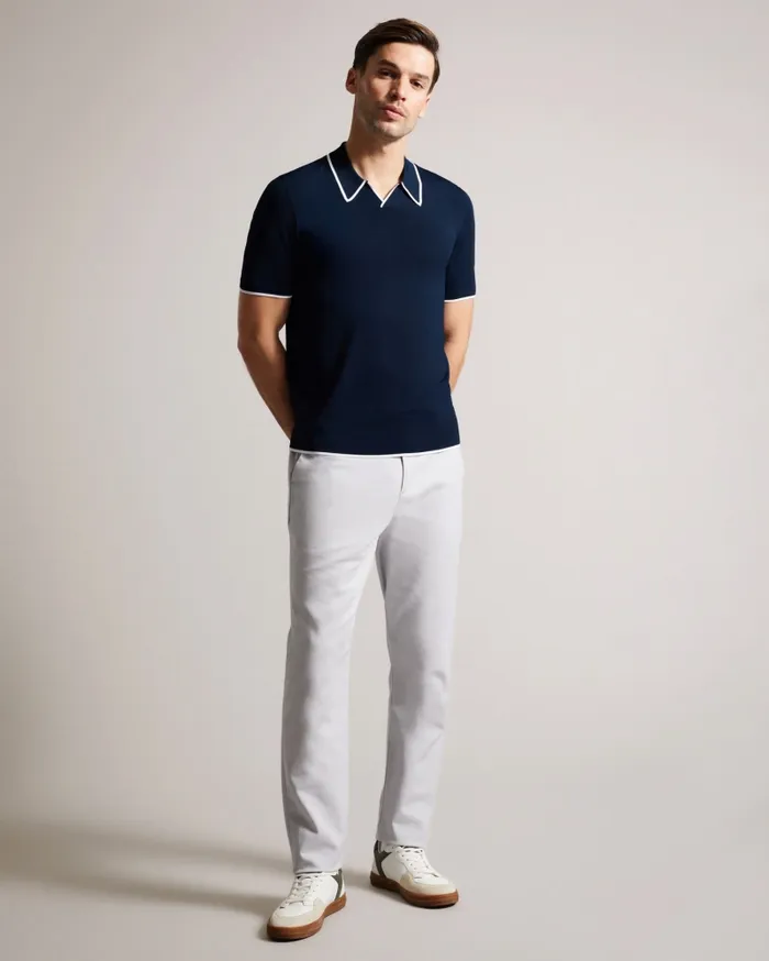 Men STORTFO 8211 Short Sleeve Rayon Polo Shirt Navy Ted Baker Jumpers and Knitwear