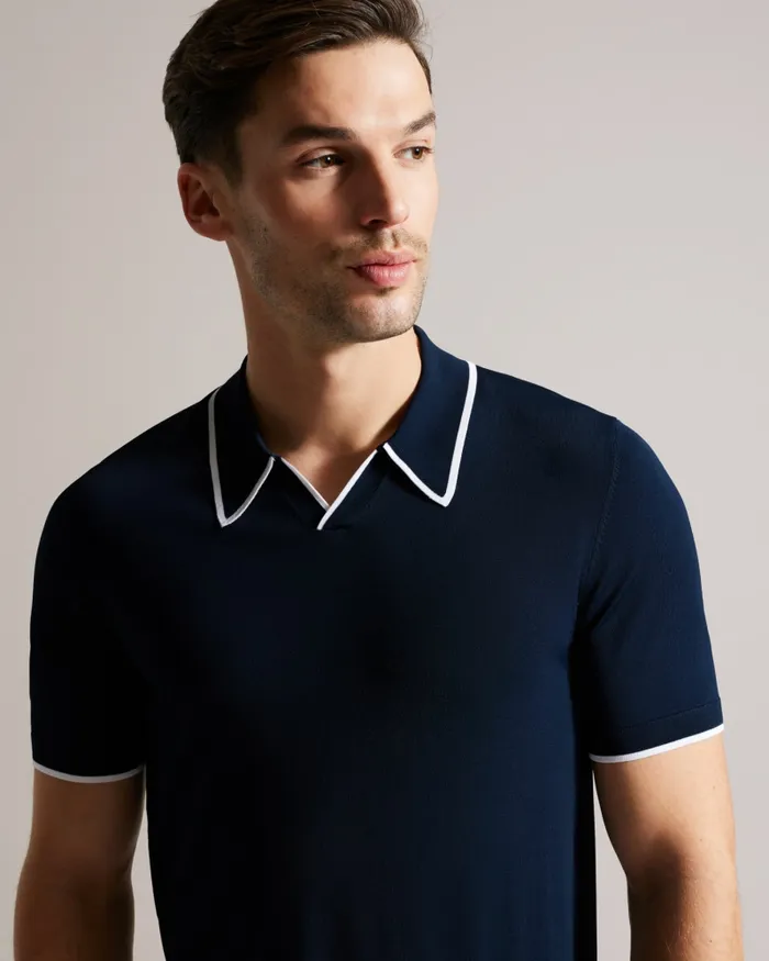 Men STORTFO 8211 Short Sleeve Rayon Polo Shirt Navy Ted Baker Jumpers and Knitwear
