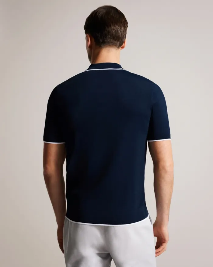Men STORTFO 8211 Short Sleeve Rayon Polo Shirt Navy Ted Baker Jumpers and Knitwear