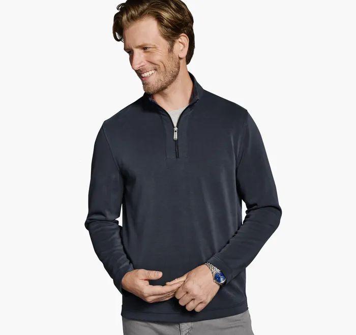 Men Sweaters and Knits Johnston and Murphy Vintage Washed QuarterZip Navy