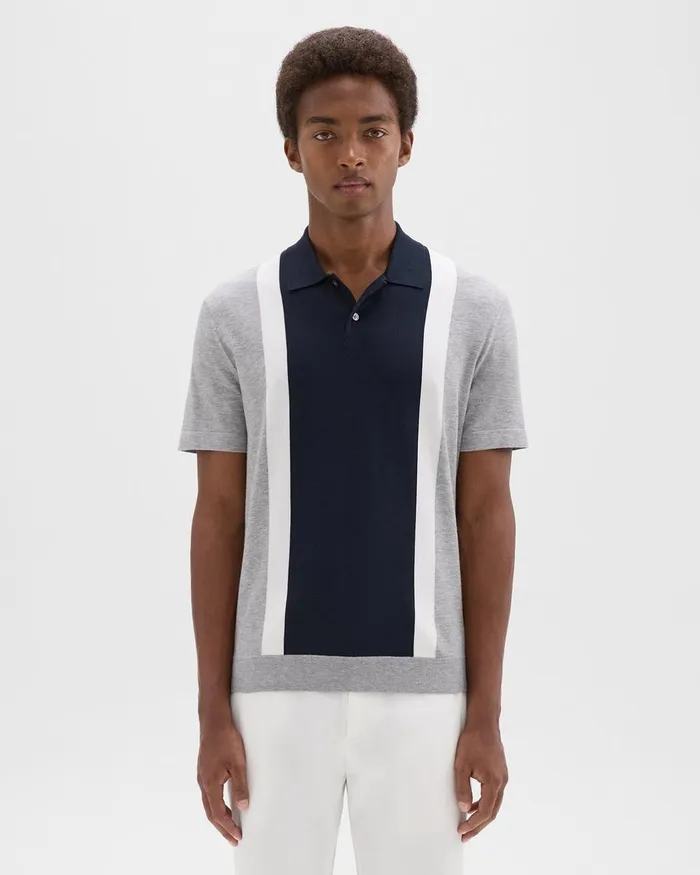 Men Sweaters Cardigans Theory Colorblock Polo Shirt In Light Bilen Light Grey Heather Multi
