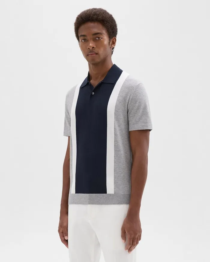Men Sweaters Cardigans Theory Colorblock Polo Shirt In Light Bilen Light Grey Heather Multi