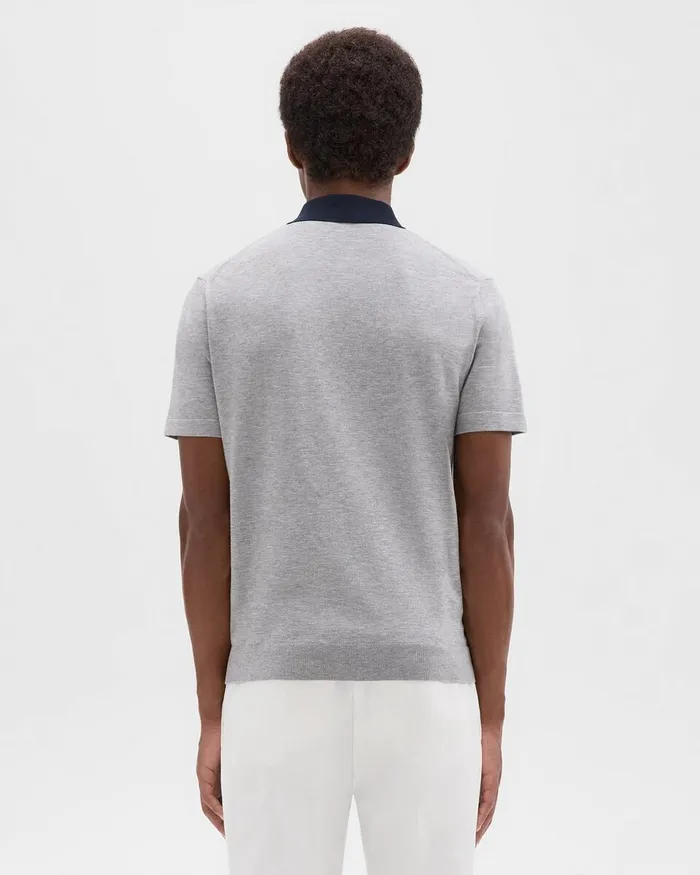 Men Sweaters Cardigans Theory Colorblock Polo Shirt In Light Bilen Light Grey Heather Multi