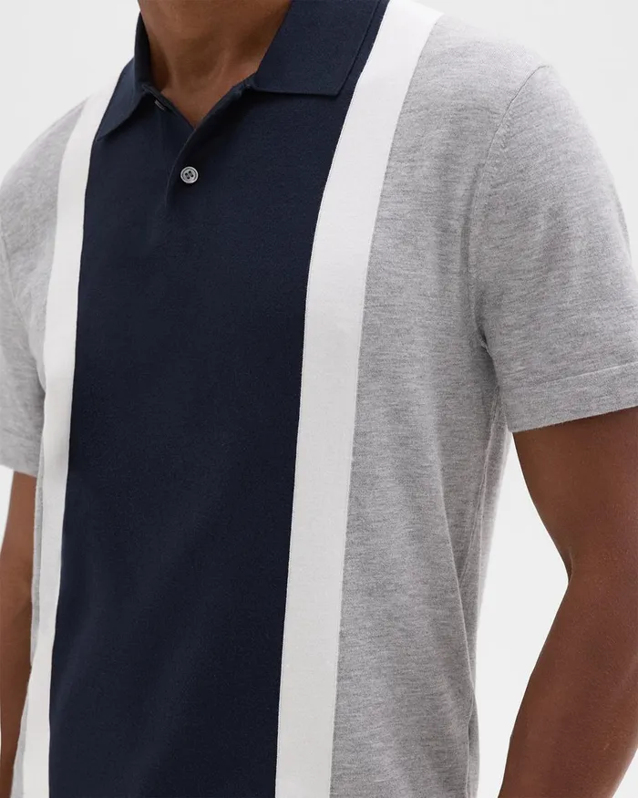 Men Sweaters Cardigans Theory Colorblock Polo Shirt In Light Bilen Light Grey Heather Multi