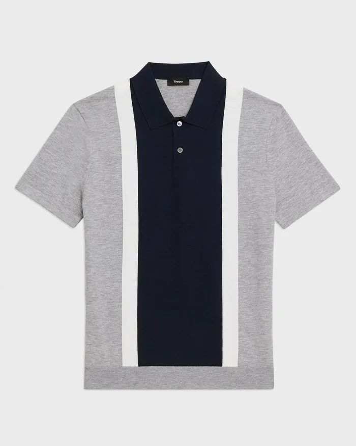Men Sweaters Cardigans Theory Colorblock Polo Shirt In Light Bilen Light Grey Heather Multi