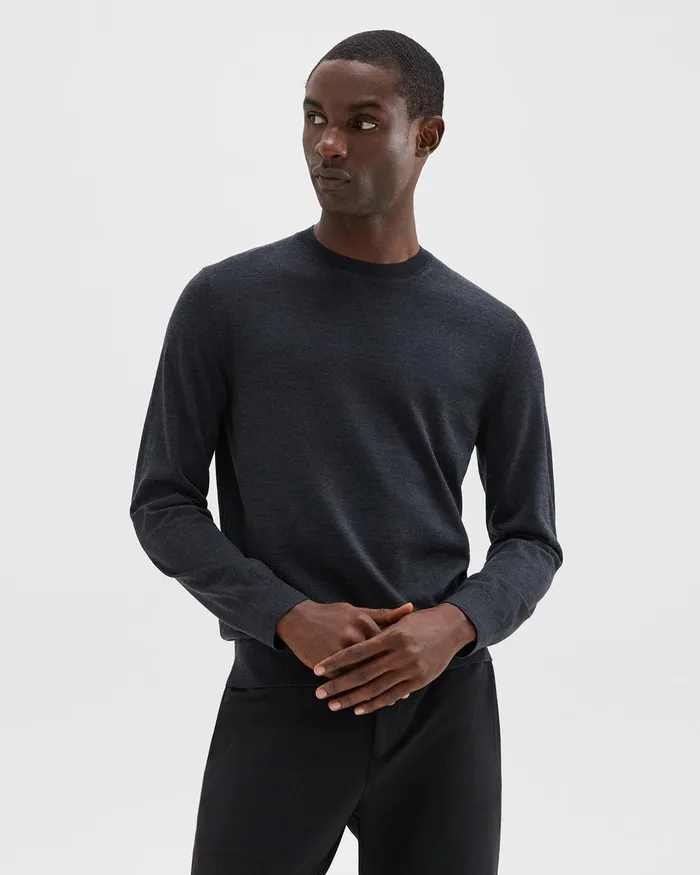 Men Sweaters Cardigans Theory Crewneck Sweater In Merino Wool Pestle Melange
