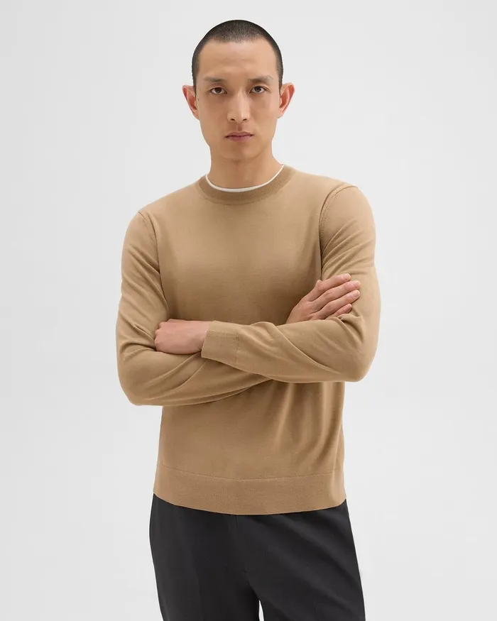Men Sweaters Cardigans Theory Crewneck Sweater In Regal Wool New Camel