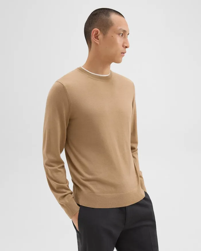 Men Sweaters Cardigans Theory Crewneck Sweater In Regal Wool New Camel