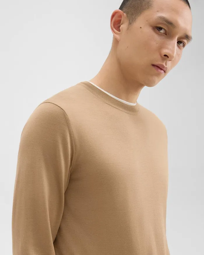Men Sweaters Cardigans Theory Crewneck Sweater In Regal Wool New Camel