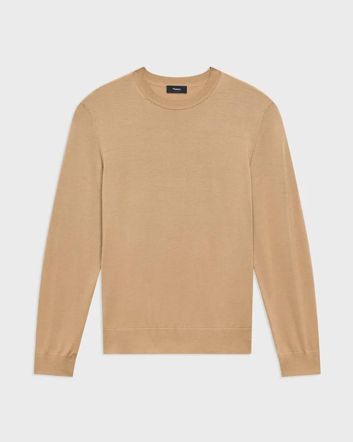 Men Sweaters Cardigans Theory Crewneck Sweater In Regal Wool New Camel
