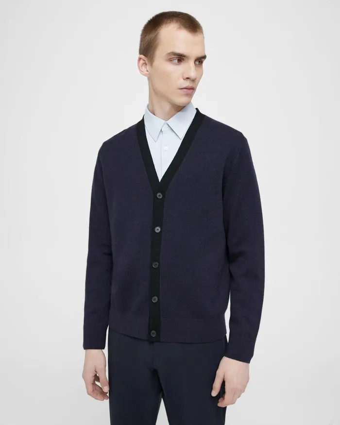 Men Sweaters Cardigans Theory VNeck Cardigan In Merino Wool Navyblack