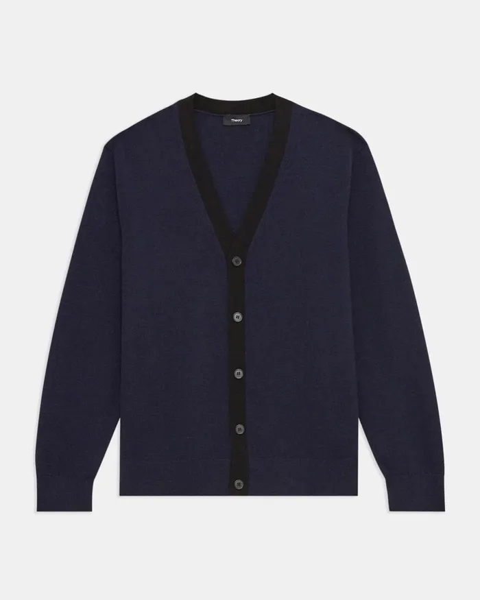 Men Sweaters Cardigans Theory VNeck Cardigan In Merino Wool Navyblack