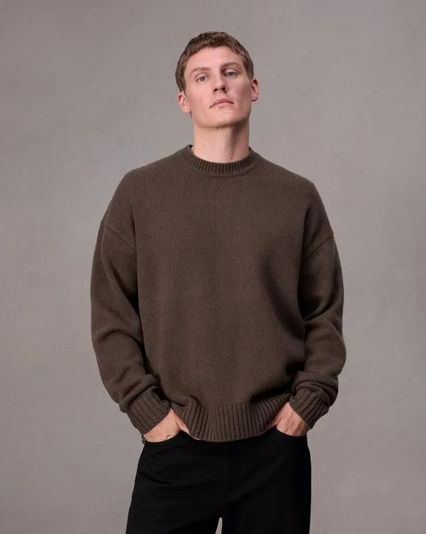 Men Sweaters Rag and Bone Clarkson Wool Sweater Slate Brown
