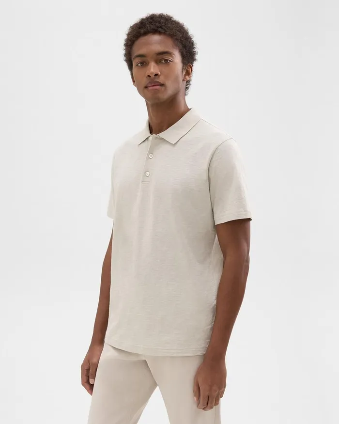 Men TShirts Polos Theory Bron Polo Shirt In Cosmos Slub Cotton Limestone