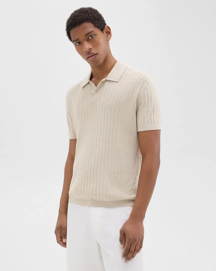 Men TShirts Polos Theory Cable Knit Polo In Cotton New Sand