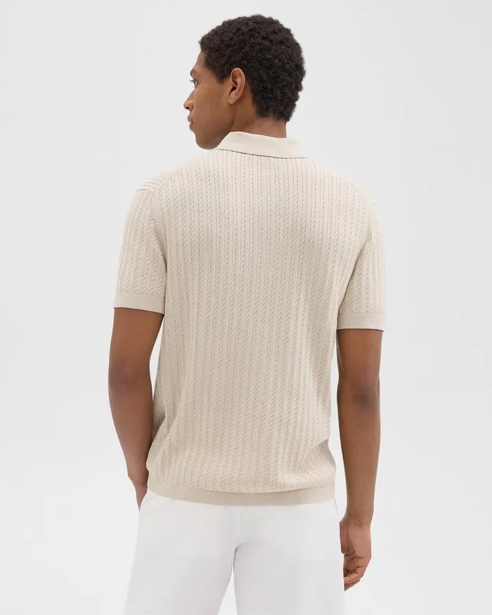 Men TShirts Polos Theory Cable Knit Polo In Cotton New Sand