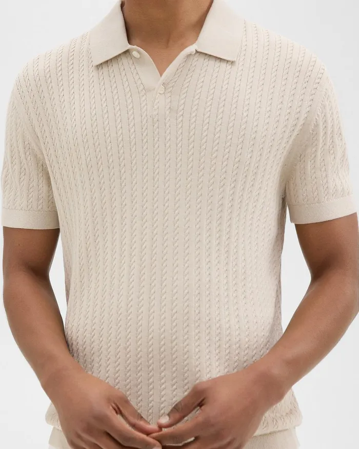 Men TShirts Polos Theory Cable Knit Polo In Cotton New Sand