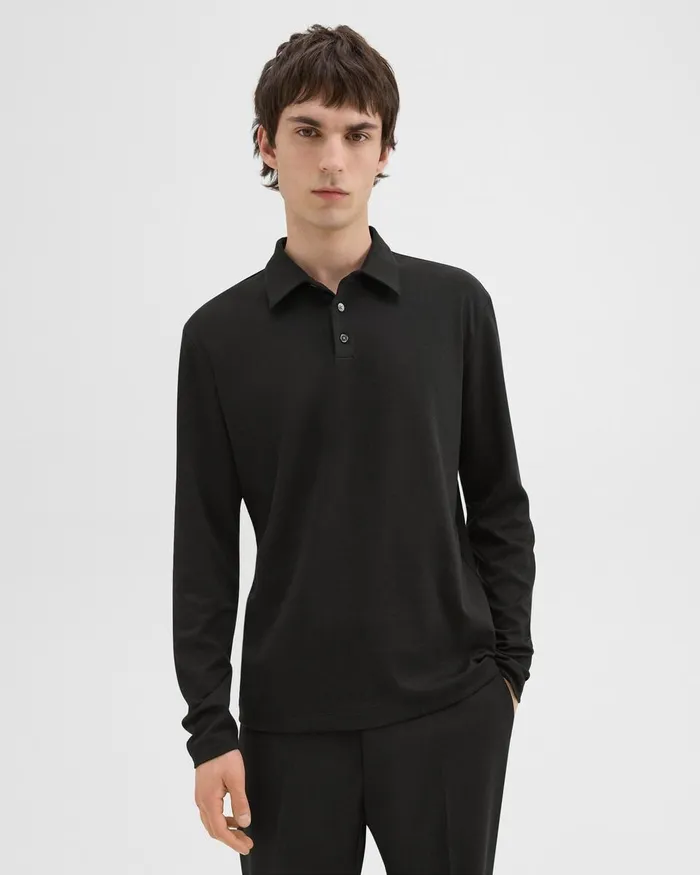 Men TShirts Polos Theory LongSleeve Polo Shirt In Cotton Jersey Black