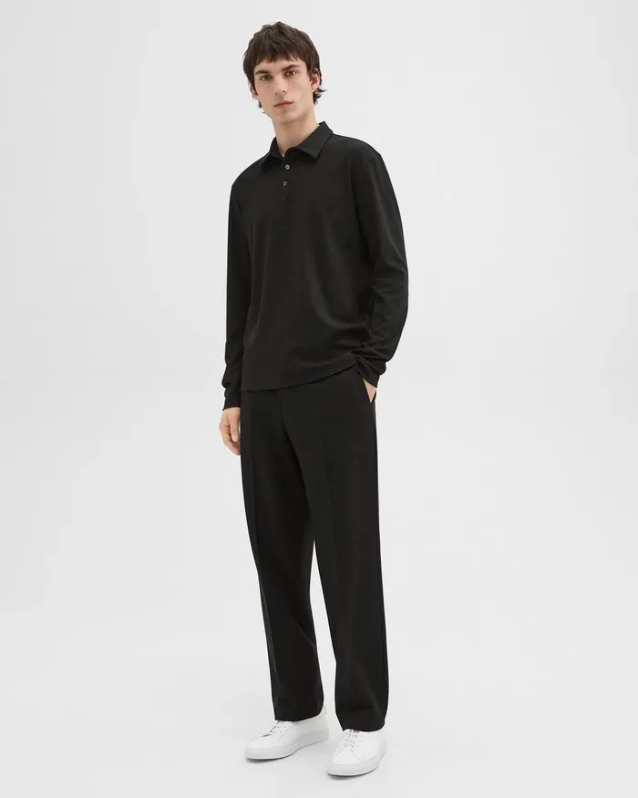 Men TShirts Polos Theory LongSleeve Polo Shirt In Cotton Jersey Black
