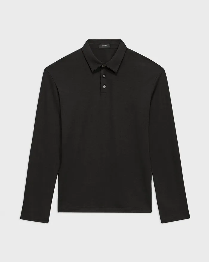 Men TShirts Polos Theory LongSleeve Polo Shirt In Cotton Jersey Black