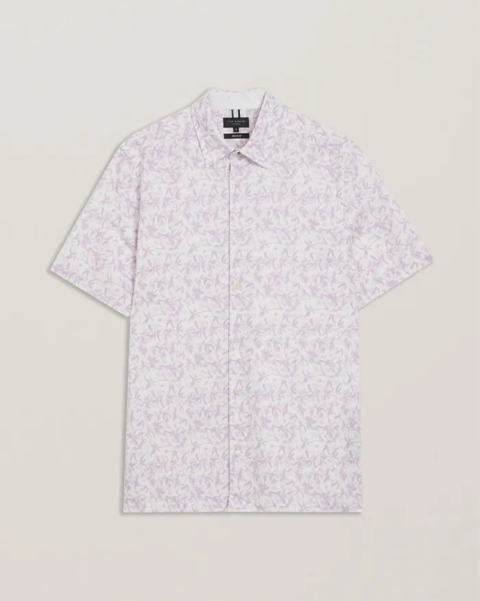 Men TAVARO 8211 Short Sleeve Abstract Floral Shirt Lilac Ted Baker Shirts
