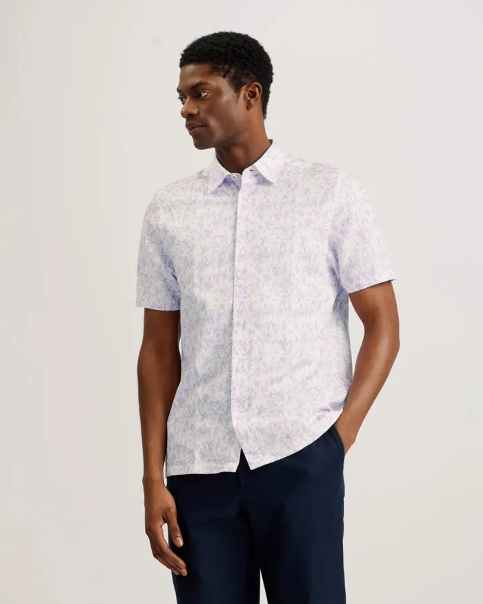 Men TAVARO 8211 Short Sleeve Abstract Floral Shirt Lilac Ted Baker Shirts Men TAVARO 8211 Short Sleeve Abstract Floral Shirt Lilac Ted Baker Shirts