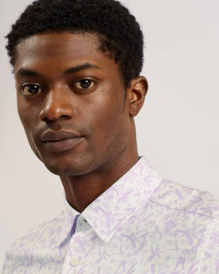 Men TAVARO 8211 Short Sleeve Abstract Floral Shirt Lilac Ted Baker Shirts Men TAVARO 8211 Short Sleeve Abstract Floral Shirt Lilac Ted Baker Shirts