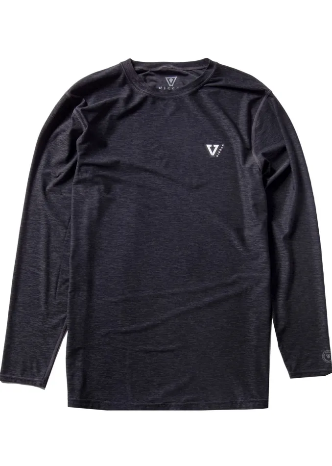 Men Twisted Eco Long Sleeve Lycra Rash Guard Black Heather Wetsuit Tops and Lycra Vissla