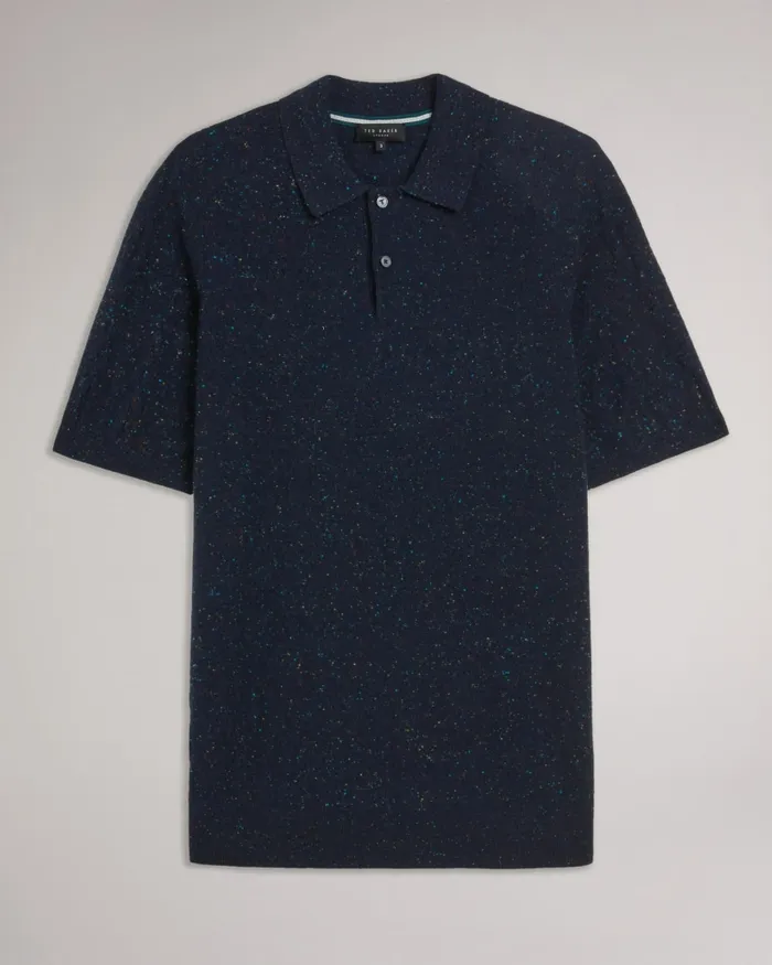 Men USTEE 8211 Marled Polo Shirt With Cable Knit Navy Ted Baker Jumpers and Knitwear
