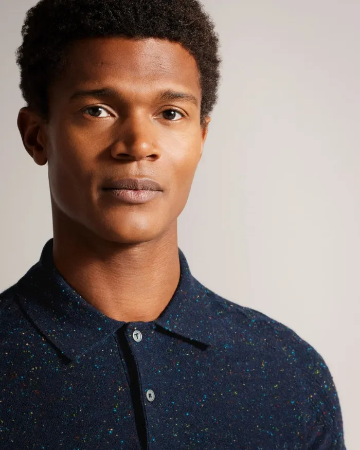 Men USTEE 8211 Marled Polo Shirt With Cable Knit Navy Ted Baker Jumpers and Knitwear Men USTEE 8211 Marled Polo Shirt With Cable Knit Navy Ted Baker Jumpers and Knitwear