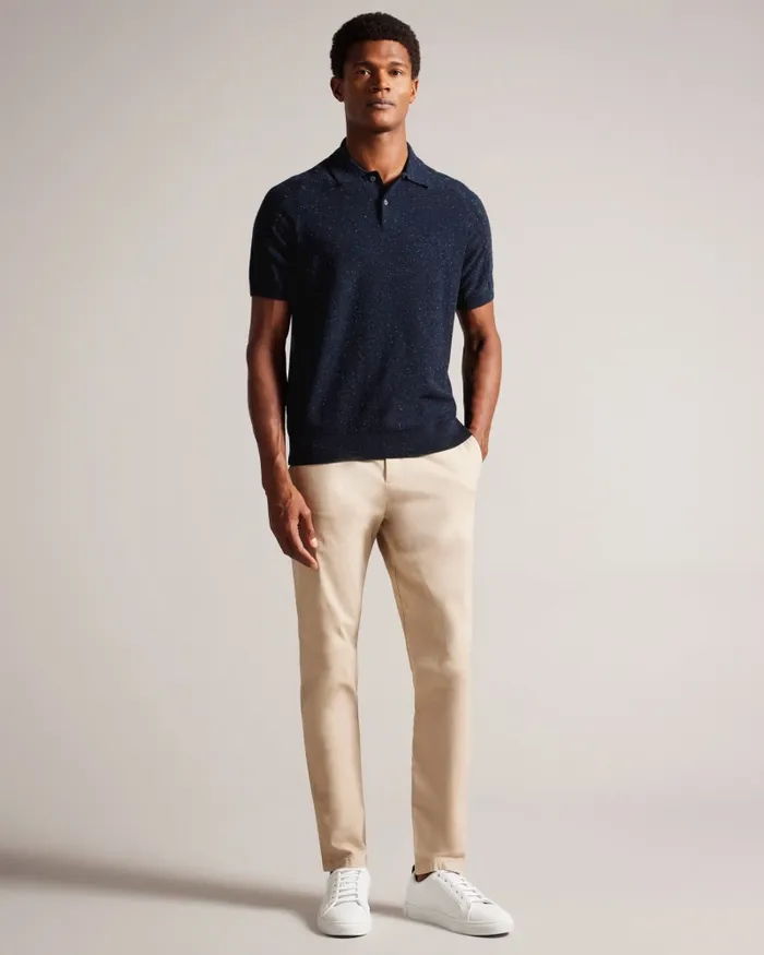 Men USTEE 8211 Marled Polo Shirt With Cable Knit Navy Ted Baker Jumpers and Knitwear Men USTEE 8211 Marled Polo Shirt With Cable Knit Navy Ted Baker Jumpers and Knitwear
