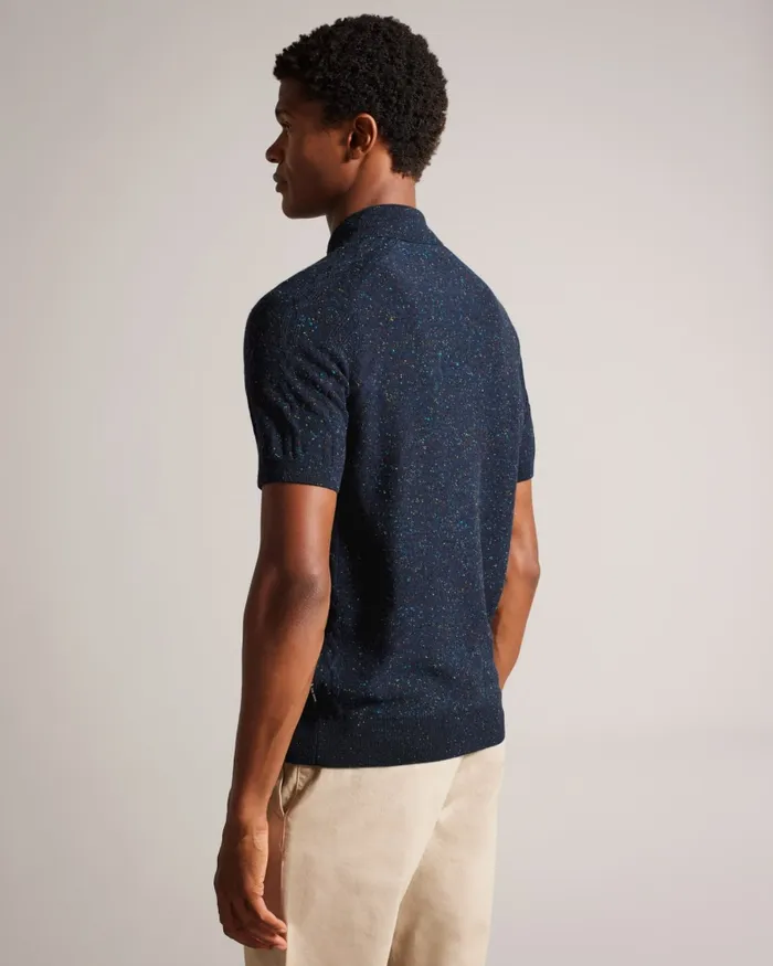 Men USTEE 8211 Marled Polo Shirt With Cable Knit Navy Ted Baker Jumpers and Knitwear Men USTEE 8211 Marled Polo Shirt With Cable Knit Navy Ted Baker Jumpers and Knitwear