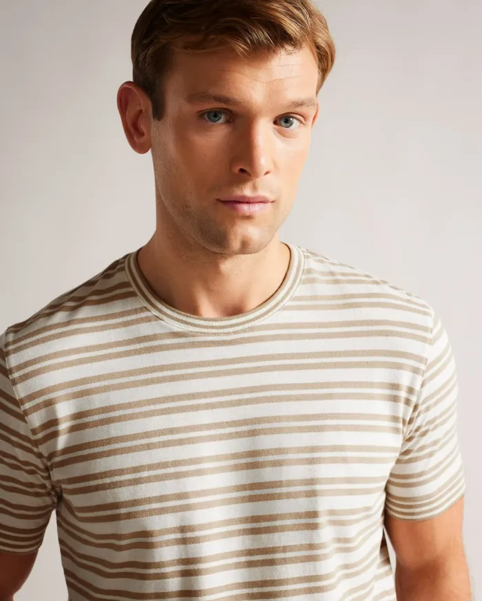Men VADELL 8211 Short Sleeve Regular Fit Striped TShirt Light Brown Ted Baker Tops Men VADELL 8211 Short Sleeve Regular Fit Striped TShirt Light Brown Ted Baker Tops