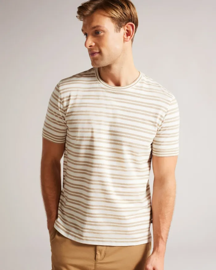 Men VADELL 8211 Short Sleeve Regular Fit Striped TShirt Light Brown Ted Baker Tops Men VADELL 8211 Short Sleeve Regular Fit Striped TShirt Light Brown Ted Baker Tops
