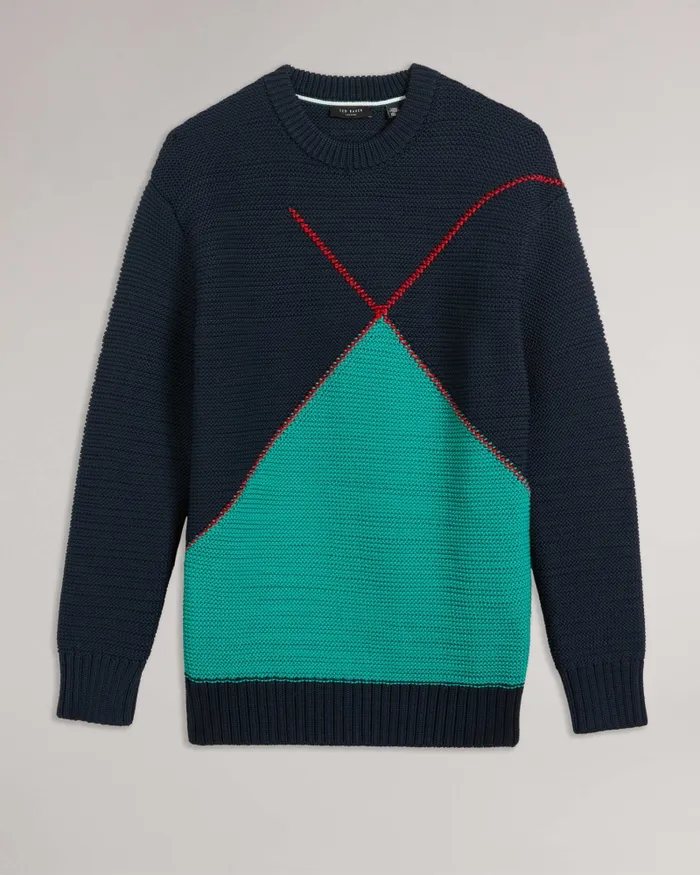 Men WALDO 8211 Long Sleeve Argyle Jumper Navy Ted Baker Jumpers and Knitwear