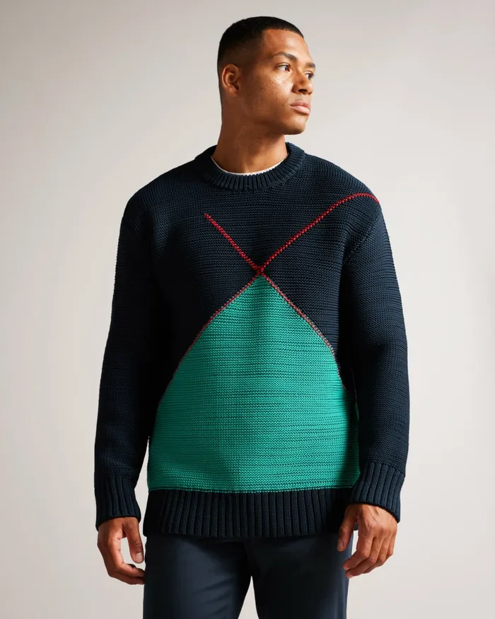 Men WALDO 8211 Long Sleeve Argyle Jumper Navy Ted Baker Jumpers and Knitwear