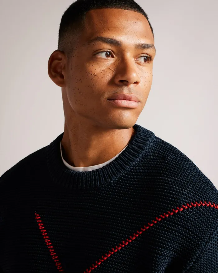 Men WALDO 8211 Long Sleeve Argyle Jumper Navy Ted Baker Jumpers and Knitwear