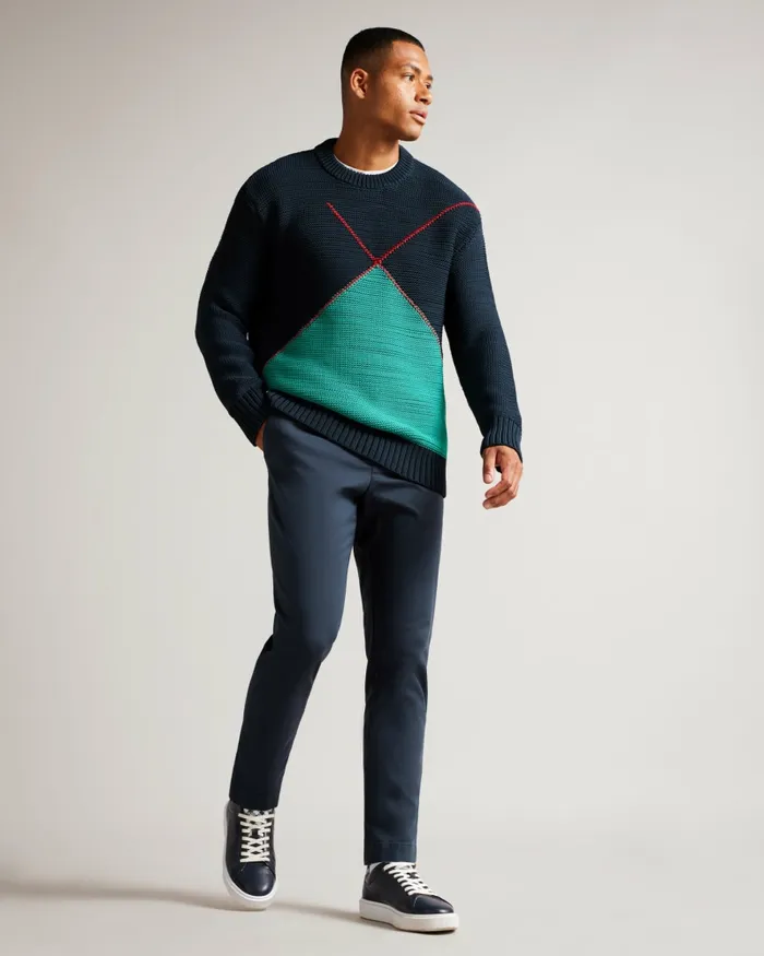 Men WALDO 8211 Long Sleeve Argyle Jumper Navy Ted Baker Jumpers and Knitwear