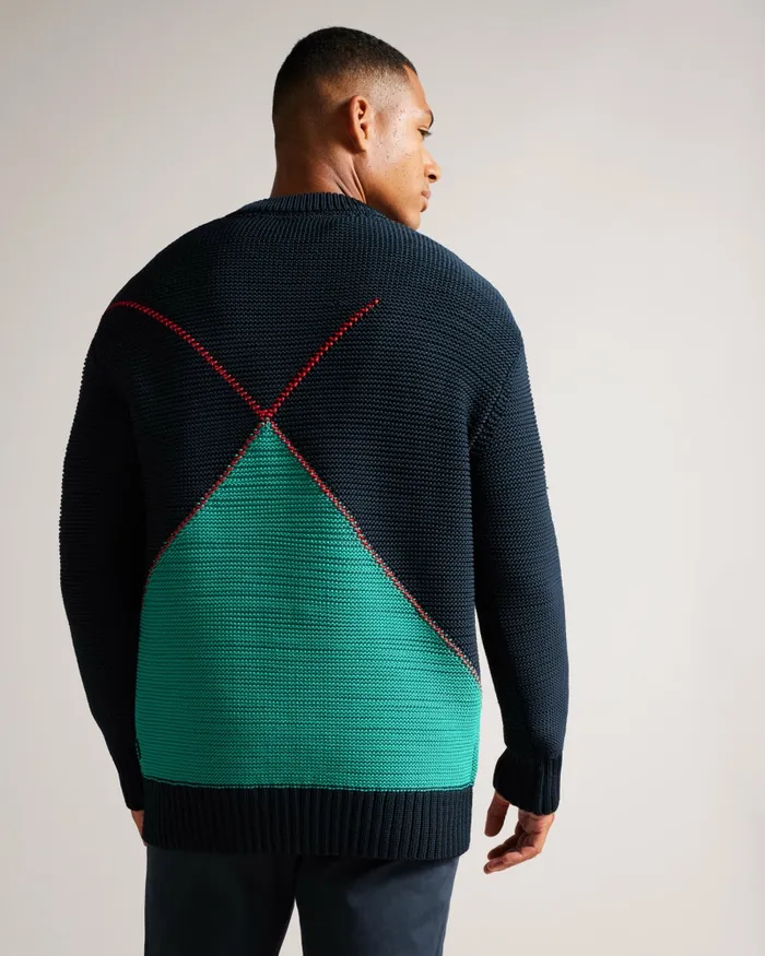 Men WALDO 8211 Long Sleeve Argyle Jumper Navy Ted Baker Jumpers and Knitwear