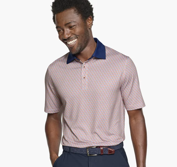 Men XC4 Performance SolidCollar Print Polos Cool Degree OrangeNavy Hexagon Dot Polos and Tees Johnston and Murphy