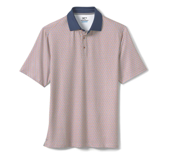 Men XC4 Performance SolidCollar Print Polos Cool Degree OrangeNavy Hexagon Dot Polos and Tees Johnston and Murphy