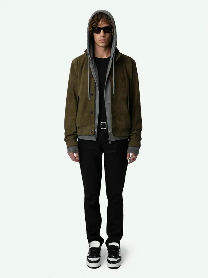 Men Zadig and Voltaire Jackets and Coats Lonni Suede Jacket Kaki Canvas