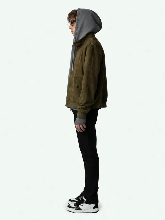 Men Zadig and Voltaire Jackets and Coats Lonni Suede Jacket Kaki Canvas