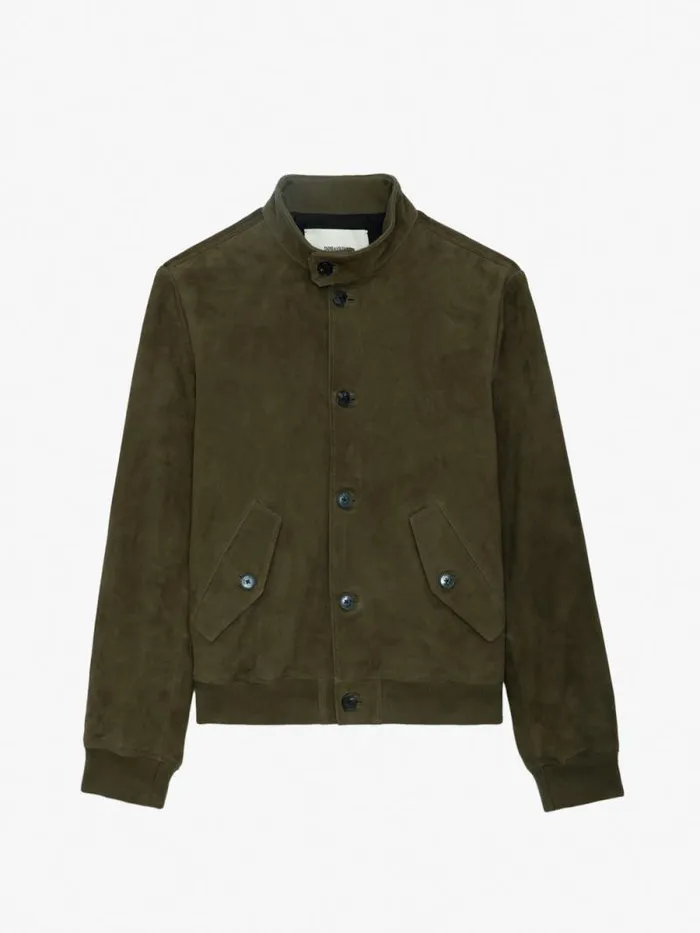 Men Zadig and Voltaire Jackets and Coats Lonni Suede Jacket Kaki Canvas