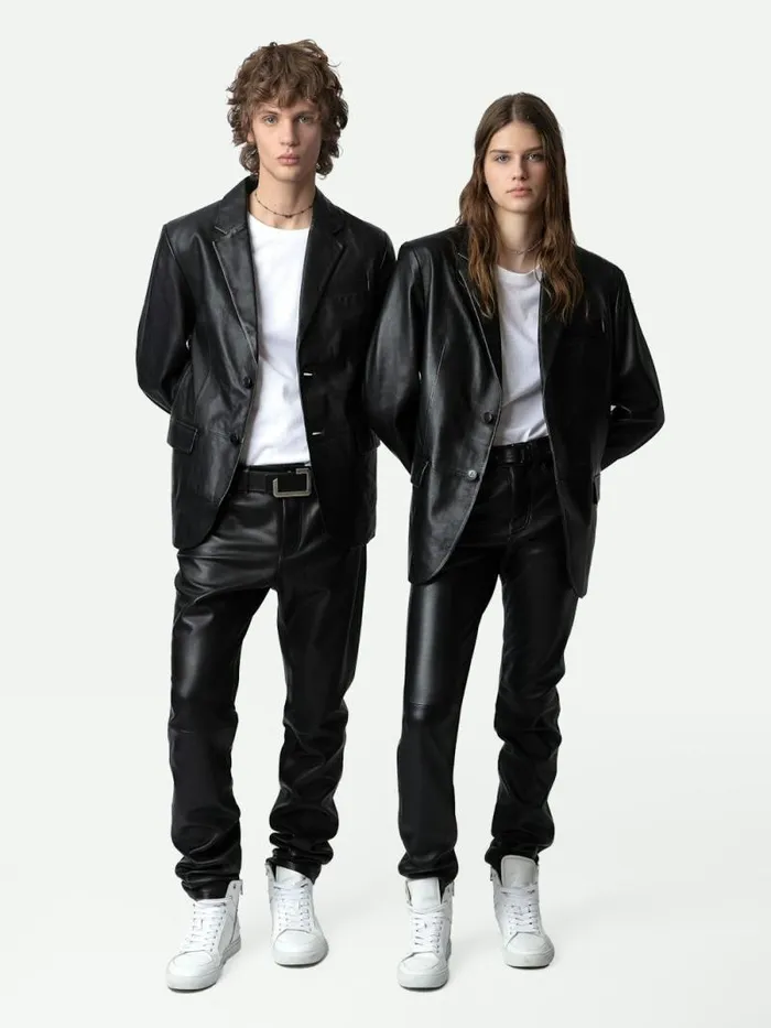 Men Zadig and Voltaire Jackets and Coats Valfried Leather Blazer Black