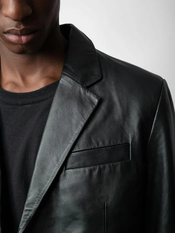 Men Zadig and Voltaire Jackets and Coats Valfried Leather Blazer Black